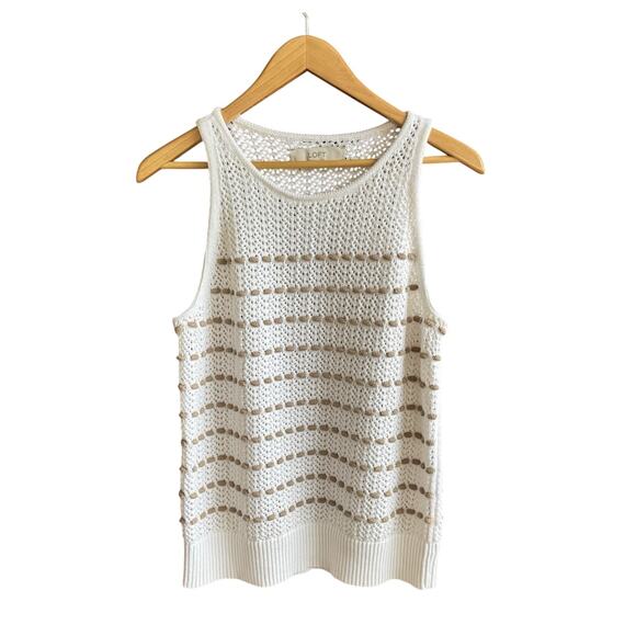 LOFT Tops - Loft crochet White and beige Cotton Tank Top Blouse Sleeveless Sweater Women’s M